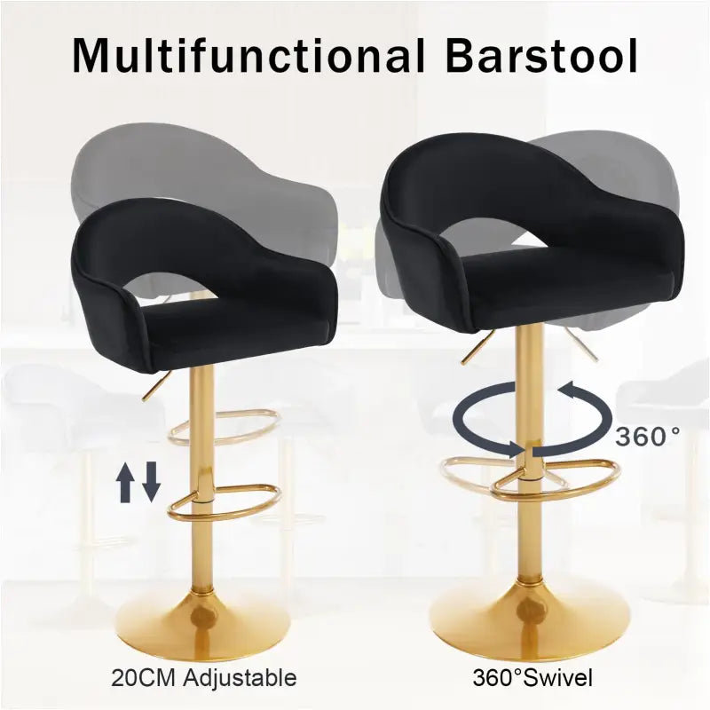 BukkitBow - Luxe Barkrukken - Barkruk met Rugleuning en Voetensteun - Barkruk van Velvet/Fluweel - met Gouden Onderstel - Set van 2 Stuks