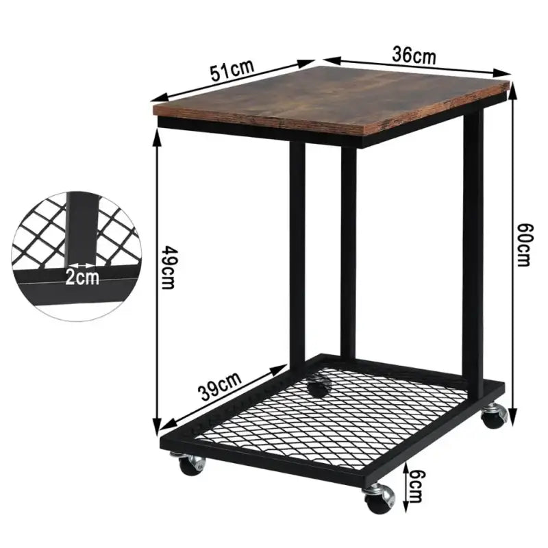 BukkitBow - Luxe Bijzettafel / Koffietafel op Wielen - met Metalen Frame - Geschikt voor Laptop (60CM Hoog)