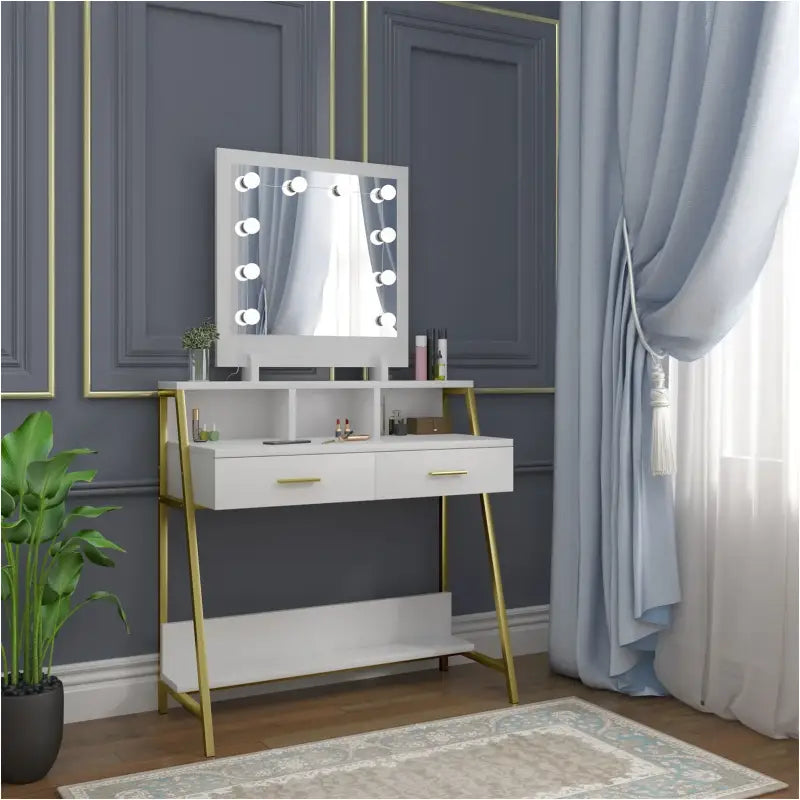 BukkitBow - Luxe Kaptafel met LED-Spiegel - Inclusief Opbergruimte en 2 Lades