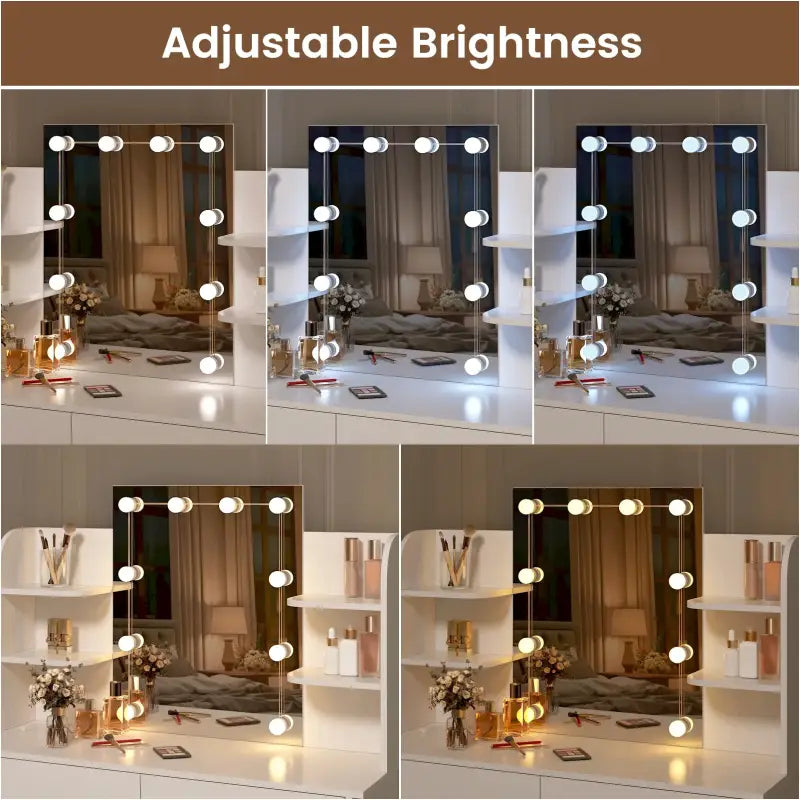 BukkitBow - Luxe Uitgebreide Kaptafel - met Kruk en Verlichte LED-Spiegel - Inclusief Lades en Opbergplankjes - Ideaal voor Make-UP - 108X40X142CM