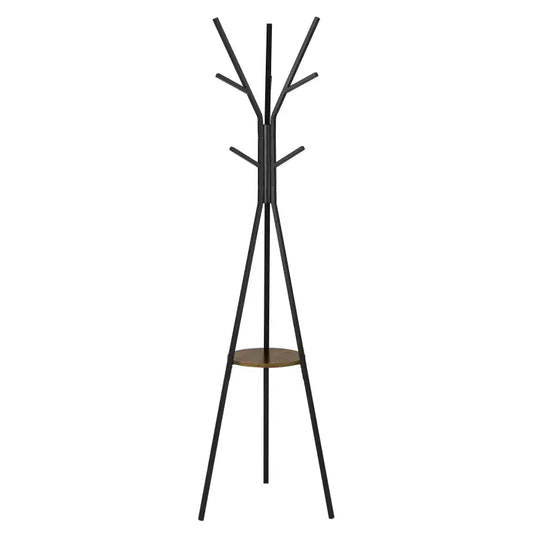 BukkitBow - Metalen Kapstok - Driehoek met Plankje en 9 Haken - Zwart (180CM Hoog)