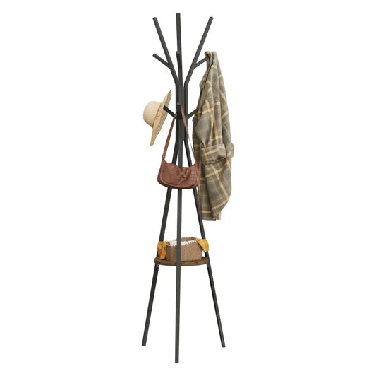 BukkitBow - Metalen Kapstok - Driehoek met Plankje en 9 Haken - Zwart (180CM Hoog)