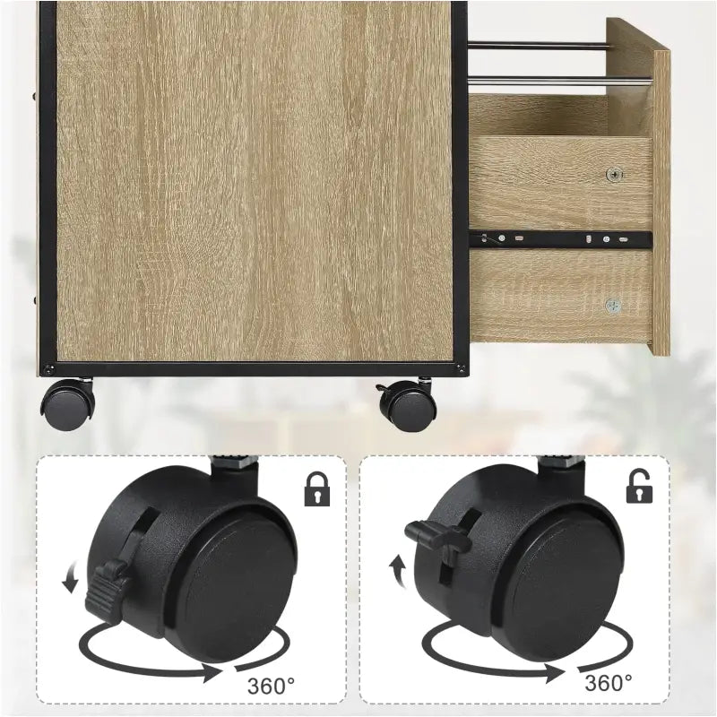 BukkitBow - Mobiele Compacte Archiefkast/Bijzettafel/Nachtkastje - Met 2 Planken en Lade voor Opbergruimte - Zwart Metaal met Eikenhout (40X40X60CM)