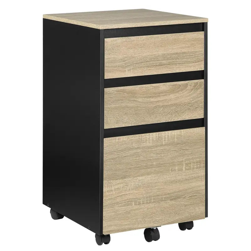BukkitBow - Mobiele Compacte Archiefkast/Bijzettafel/Nachtkastje - Met 3 Lades Opbergruimte - Zwart Metaal of Licht/Donker Eikenhout (40X40X70CM)