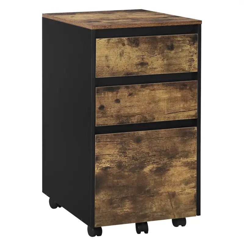 BukkitBow - Mobiele Compacte Archiefkast/Bijzettafel/Nachtkastje - Met 3 Lades Opbergruimte - Zwart Metaal of Licht/Donker Eikenhout (40X40X70CM)