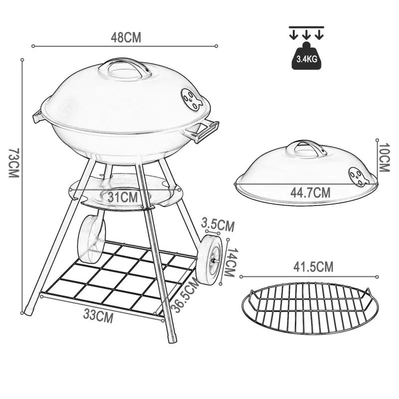 BukkitBow - Mobiele Houtskoolbarbecue - Metaal en Kunststof - 44x73 cm - 41.5 cm Grilloppervlak