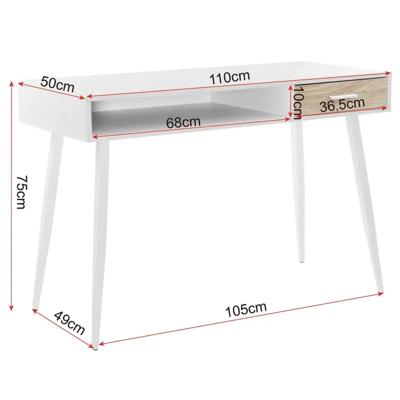 BukkitBow - Modern Bureau - Compact met Lade en Open Compartiment - Bureau met Opbergruimte - (50X110X75CM)