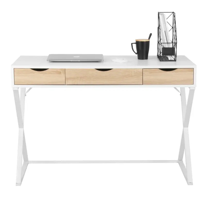 BukkitBow – Modern Bureau met Lades – Hout en Metaal – 110x50 cm – Stevig en Ruim - Wit