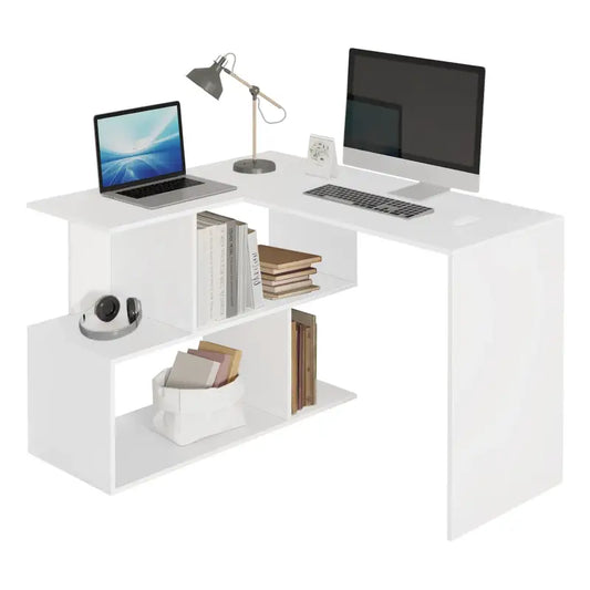 BukkitBow - Modern Bureau met Opbergkast - Wit of Zwart Hoekbureau - Stabiel en Ruim Design - 100x40CM & 80x50cm
