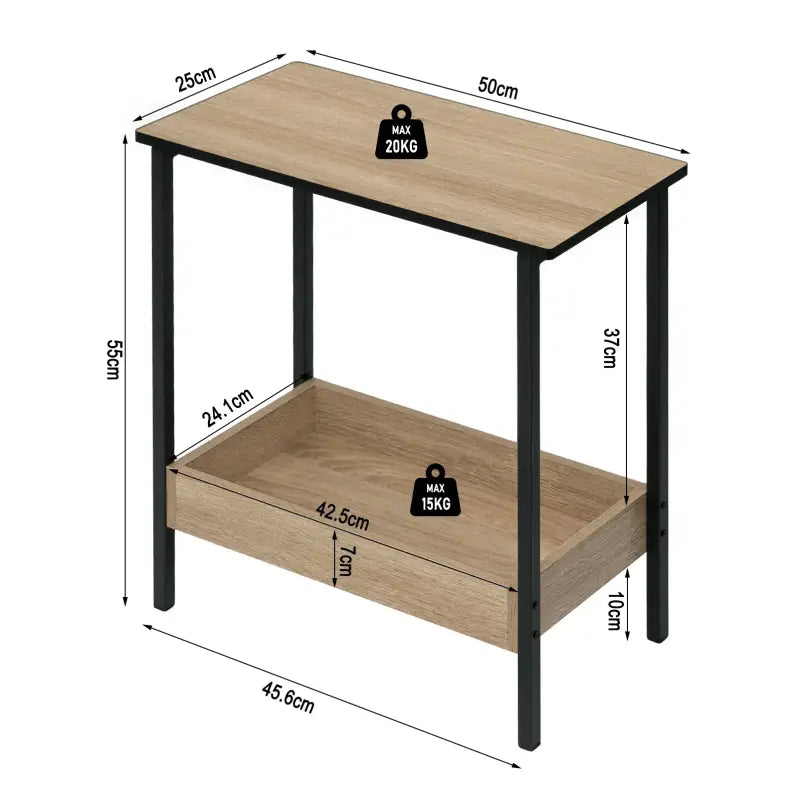 BukkitBow - Moderne Bijzettafel met Dubbele Plank - Ook Geschikt Als Nachtkastje of Wijnrek - Extra Vak voor Boeken of Wijnflessen - 50x55x25cm