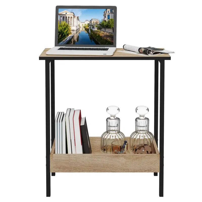BukkitBow - Moderne Bijzettafel met Dubbele Plank - Ook Geschikt Als Nachtkastje of Wijnrek - Extra Vak voor Boeken of Wijnflessen - 50x55x25cm