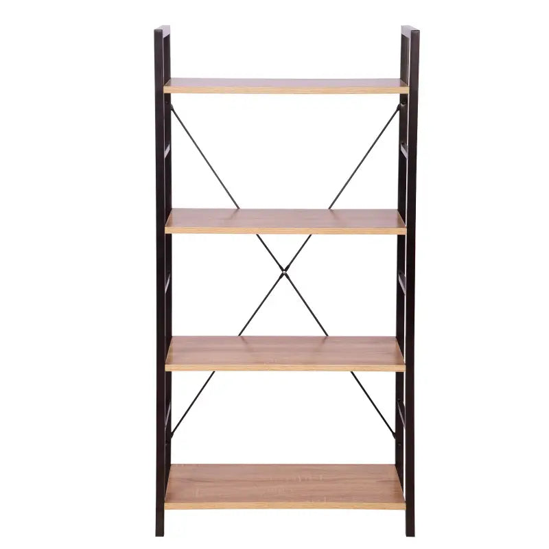 BukkitBow - Moderne Boekenkast / Boekenrek - 4 Lagen - Zwart Metaal met Licht Eikenhouten Planken - 60X28X116CM