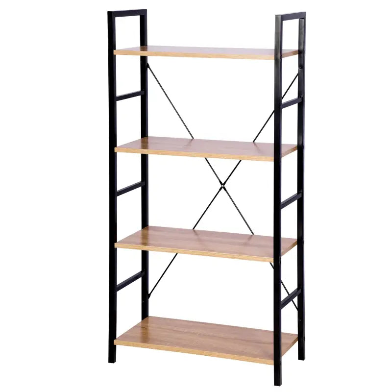 BukkitBow - Moderne Boekenkast / Boekenrek - 4 Lagen - Zwart Metaal met Licht Eikenhouten Planken - 60X28X116CM