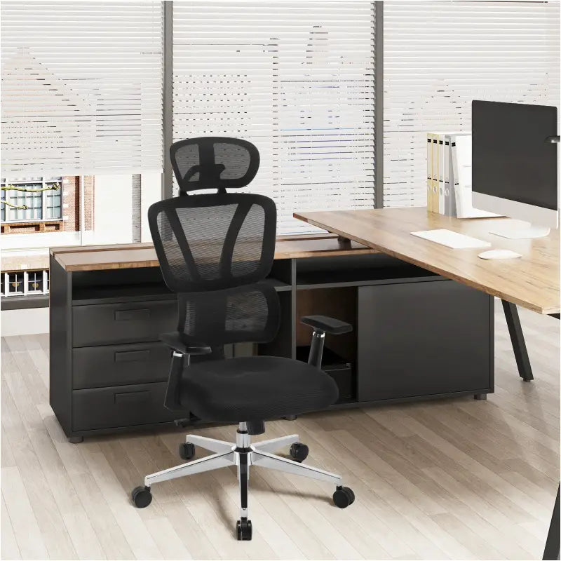 BukkitBow - Moderne Bureaustoel - Verstelbare Rug- en Lendensteun - 3D PU Armleuningen - Mesh Stof - 150 kg Draagvermogen - Zwart