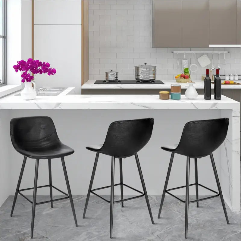BukkitBow - Moderne Cafe / Barkrukken - Synthetisch Leer en Metaal - Verstelbare Stoelpoten - Comfortabele Kuipvormige Zitting - Zithoogte: 63CM