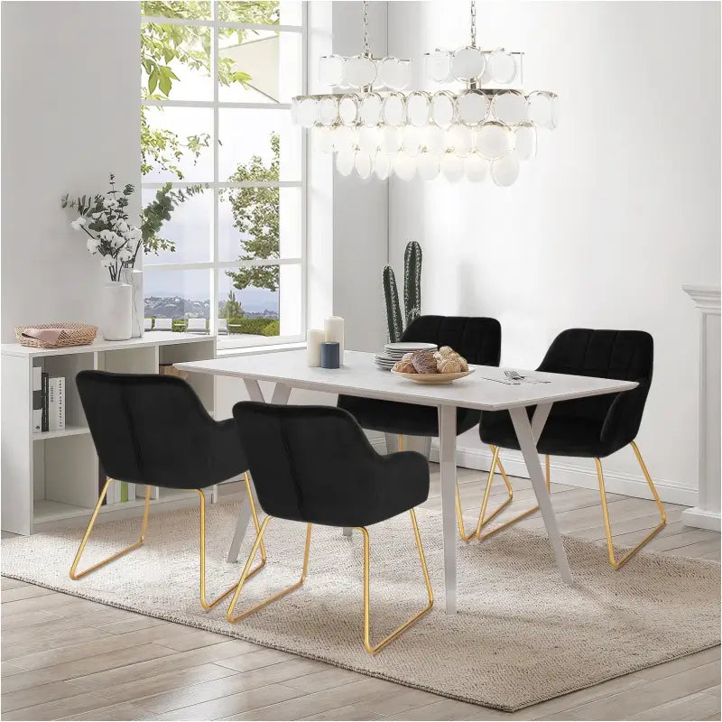 BukkitBow - Moderne Eetkamerstoel van Fluweel met Gouden Metalen Poten - Stijlvol en Comfortabel - Zithoogte: 48.5CM