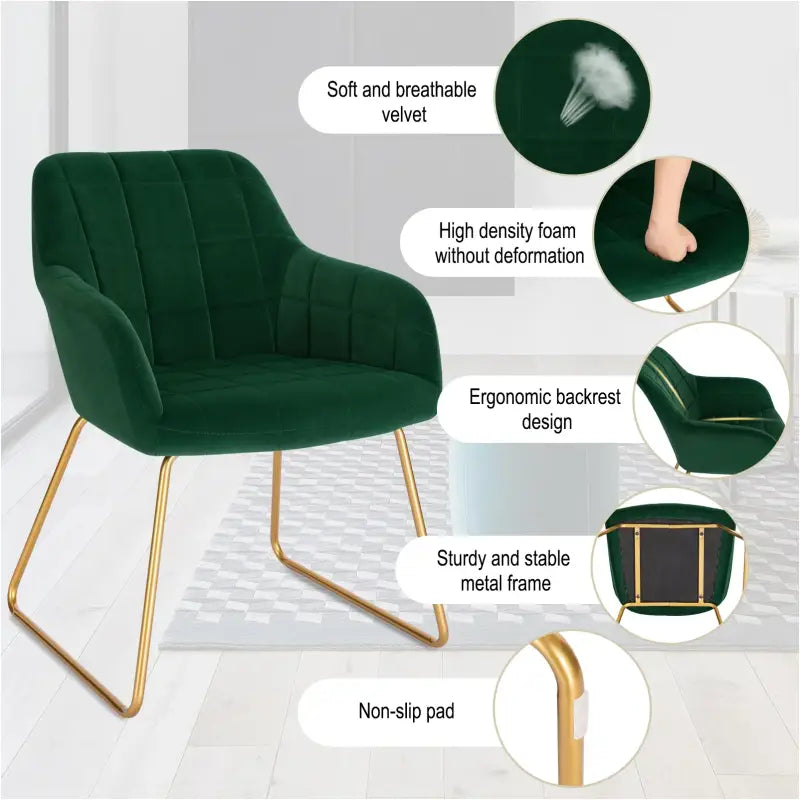 BukkitBow - Moderne Eetkamerstoel van Fluweel met Gouden Metalen Poten - Stijlvol en Comfortabel - Zithoogte: 48.5CM