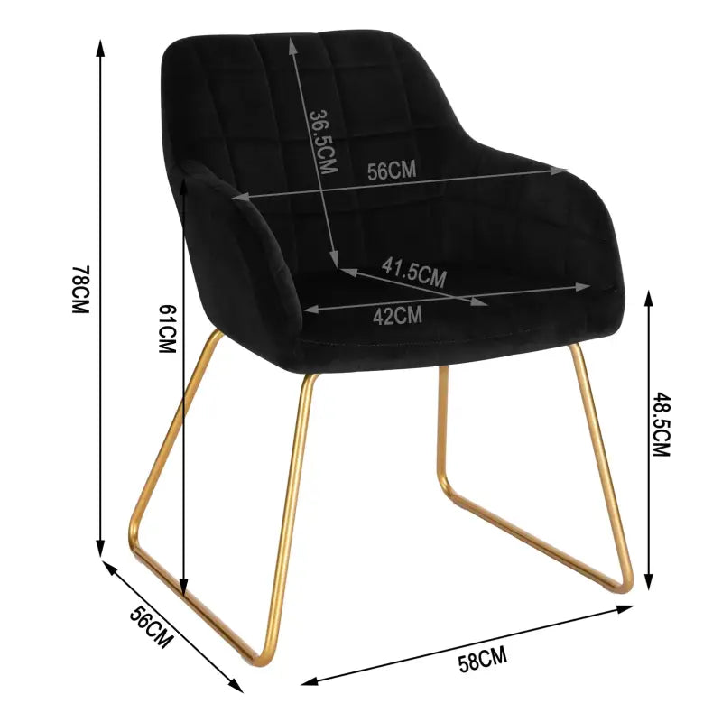 BukkitBow - Moderne Eetkamerstoel van Fluweel met Gouden Metalen Poten - Stijlvol en Comfortabel - Zithoogte: 48.5CM