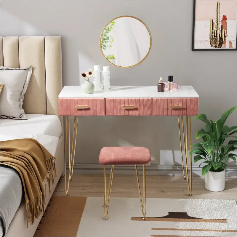 BukkitBow - Moderne Kaptafel / Make Up Tafel - Inclusief Spiegel en Krukje – Voor Kinderen & Volwassenen – 100x40 cm