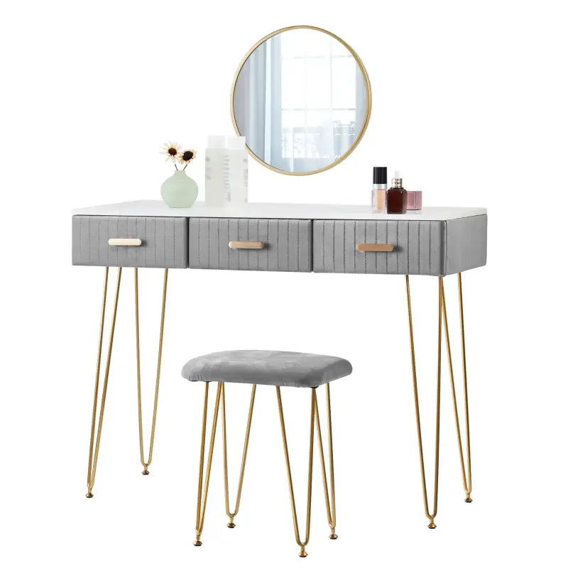 BukkitBow - Moderne Kaptafel / Make Up Tafel - Inclusief Spiegel en Krukje – Voor Kinderen & Volwassenen – 100x40 cm