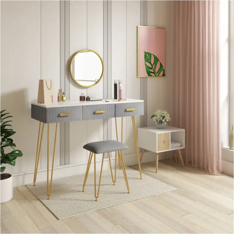 BukkitBow - Moderne Kaptafel / Make Up Tafel - Inclusief Spiegel en Krukje – Voor Kinderen & Volwassenen – 100x40 cm