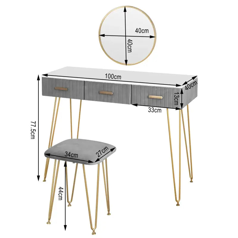 BukkitBow - Moderne Kaptafel / Make Up Tafel - Inclusief Spiegel en Krukje – Voor Kinderen & Volwassenen – 100x40 cm