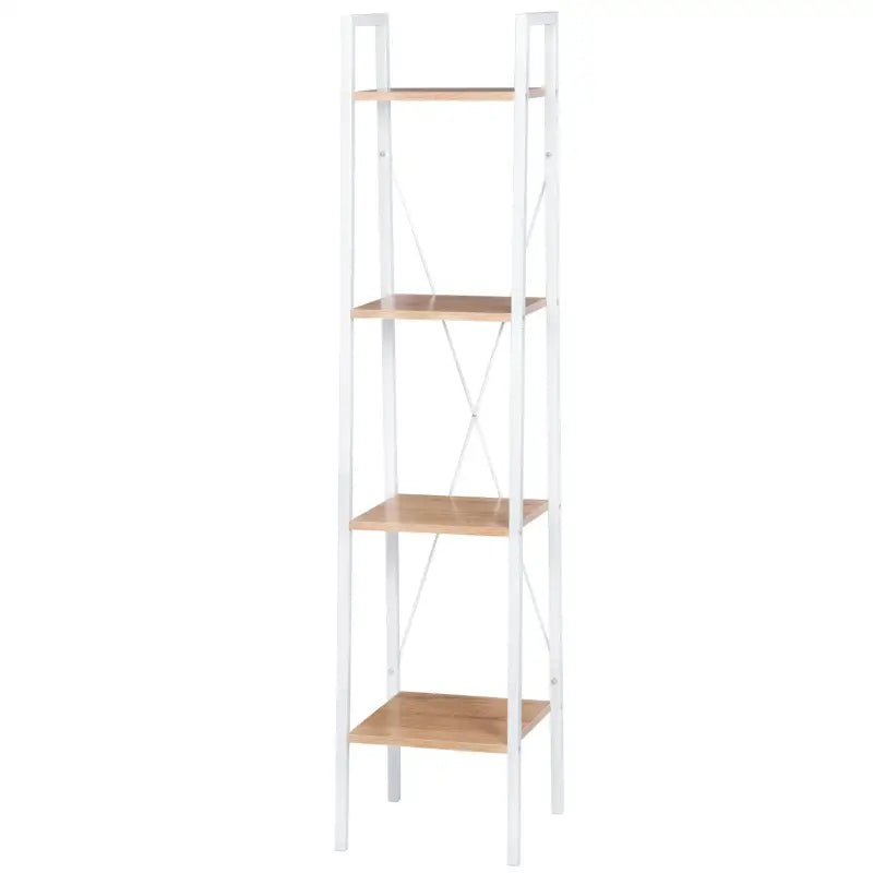 BukkitBow - Moderne Smalle Boekenkast met Metalen Frame en Hout - 4 Planken - Geschikt voor Decoratie in de Woonkamer - 35X34X148CM