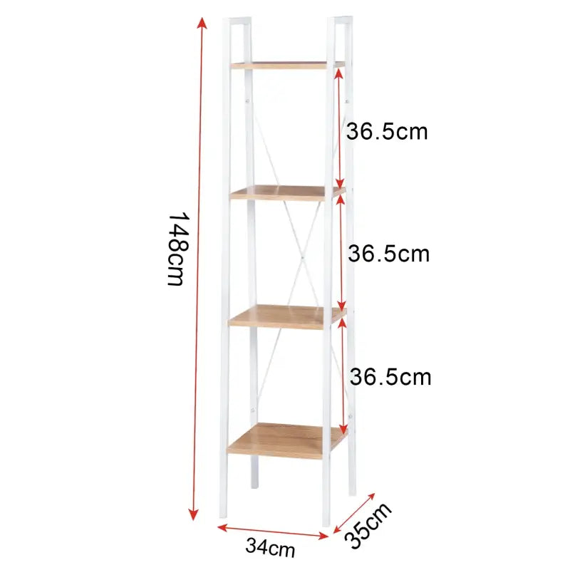 BukkitBow - Moderne Smalle Boekenkast met Metalen Frame en Hout - 4 Planken - Geschikt voor Decoratie in de Woonkamer - 35X34X148CM
