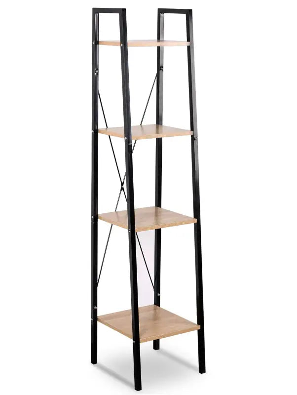 BukkitBow - Moderne Smalle Boekenkast met Metalen Frame en Hout - 4 Planken - Geschikt voor Decoratie in de Woonkamer - 35X34X148CM