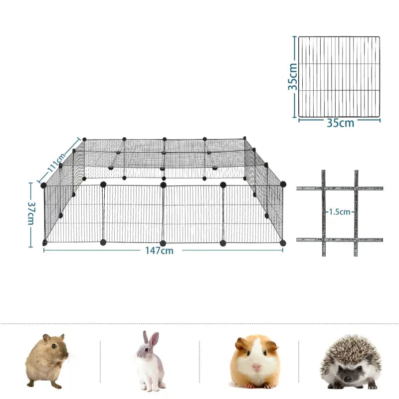 BukkitBow - Modulaire IJzeren Knaagdieren Ren - Kleine Dieren Behuizing - Veilig & Ventilerend Design - 147x111x37cm