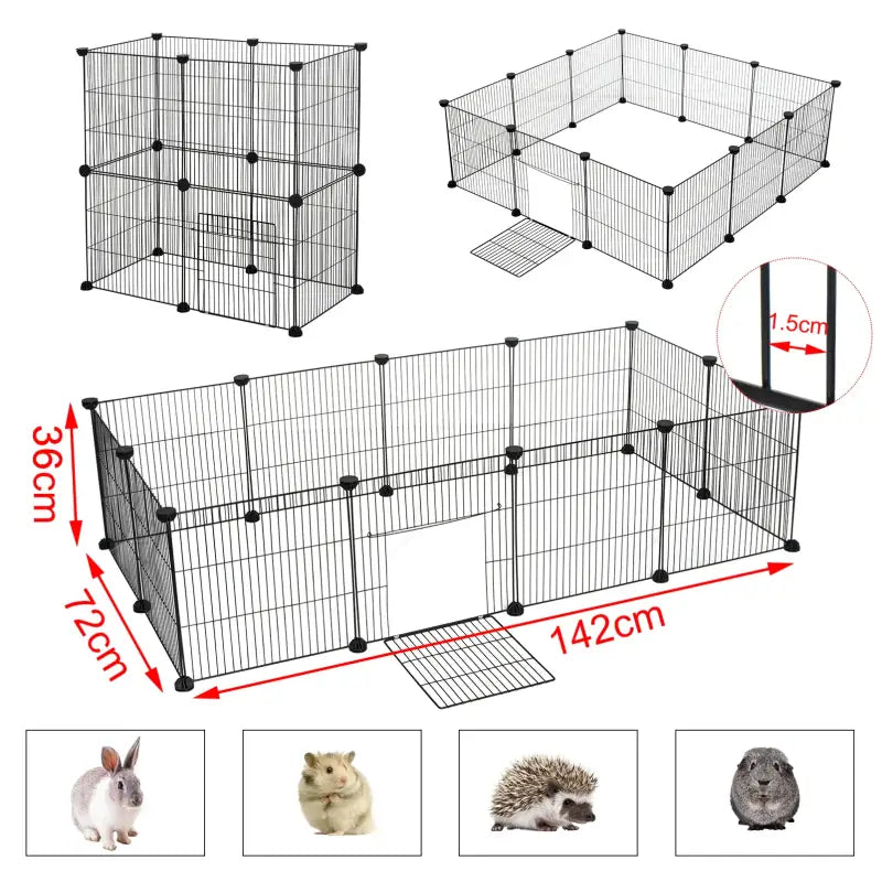 BukkitBow - Modulaire Knaagdieren Ren - IJzeren Panelen - Konijn & Knaagdieren Ren - 72x36x142cm