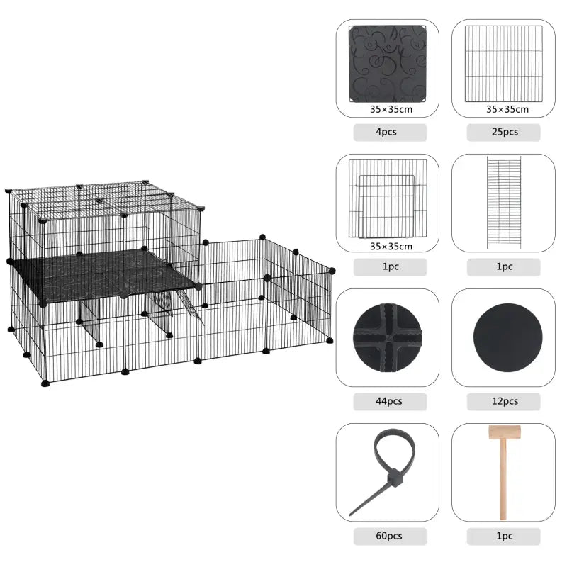 BukkitBow - Modulaire Knaagdieren Ren - met 2 Lagen - Met Montage Hamer - Geschikt voor Knaagdieren Zoals Cavia, Hamsters en Konijnen - 70X70X140CM