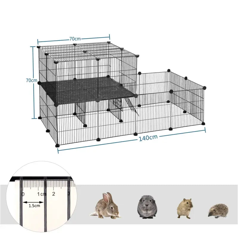 BukkitBow - Modulaire Knaagdieren Ren - met 2 Lagen - Met Montage Hamer - Geschikt voor Knaagdieren Zoals Cavia, Hamsters en Konijnen - 70X70X140CM