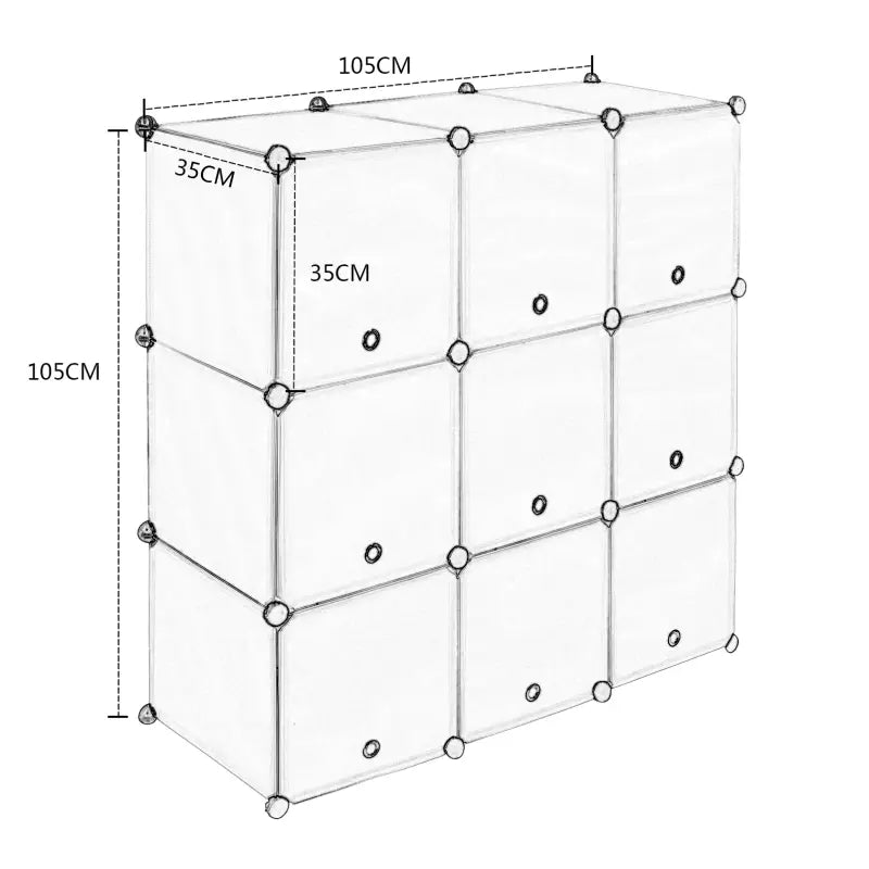 BukkitBow - Modulaire Opbergkast - Ook Geschikt Als Schoenenkast - 9 Compartimenten - Wit of Zwart - 105X105X35CM