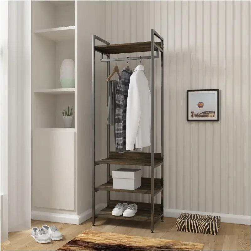 BukkitBow - Multifunctioneel Kledingrek - Staal en MDF met Kledingrail - Max 20 kg per Plank - 56x36x170cm