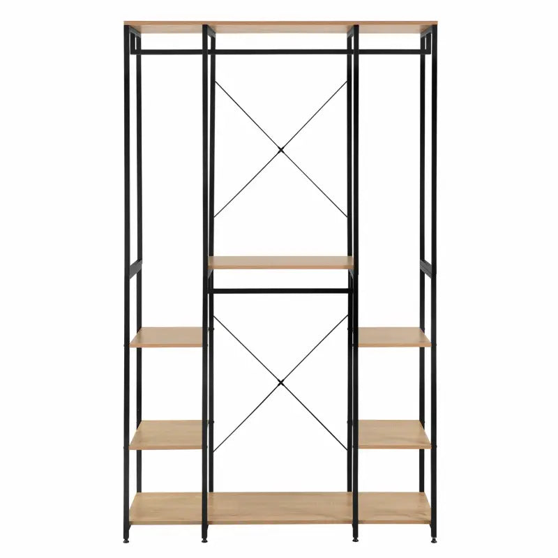 BukkitBow - Multifunctioneel Kledingrek - Zwart met Eikenhout - Vervaardigd Hout en Stalen Buizen - 120x40x201cm