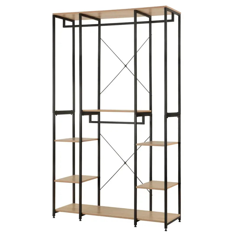 BukkitBow - Multifunctioneel Kledingrek - Zwart met Eikenhout - Vervaardigd Hout en Stalen Buizen - 120x40x201cm