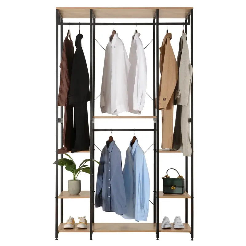 BukkitBow - Multifunctioneel Kledingrek - Zwart met Eikenhout - Vervaardigd Hout en Stalen Buizen - 120x40x201cm