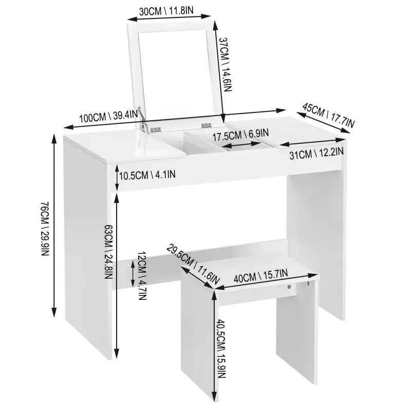 BukkitBow - Multifunctionele Kaptafel met Kruk - Hout en Dichtheidsborden - Ruime Opslag - 100x45x76cm