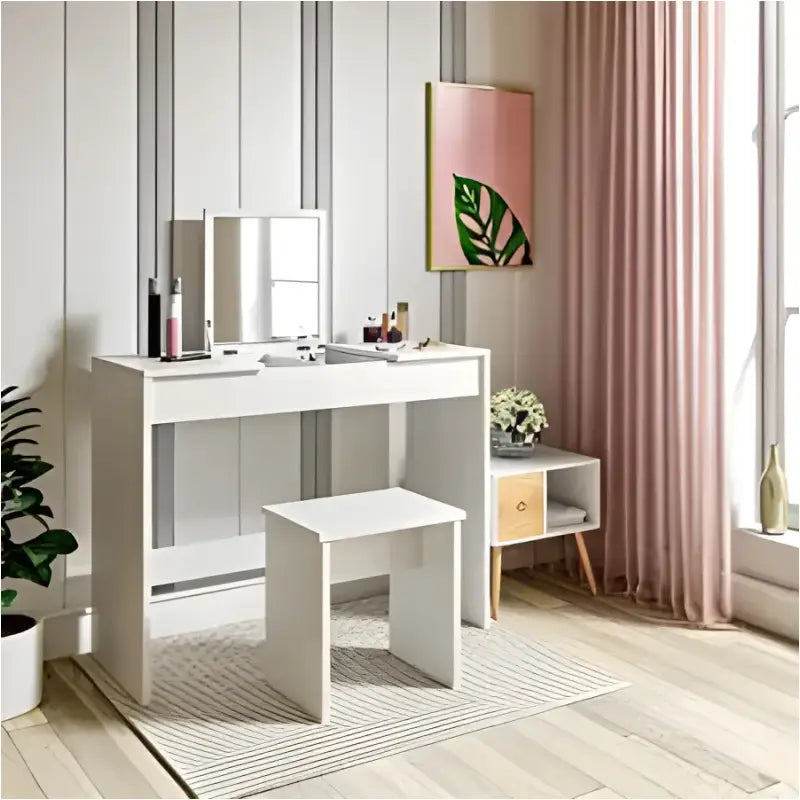 BukkitBow - Multifunctionele Kaptafel met Kruk - Hout en Dichtheidsborden - Ruime Opslag - 100x45x76cm