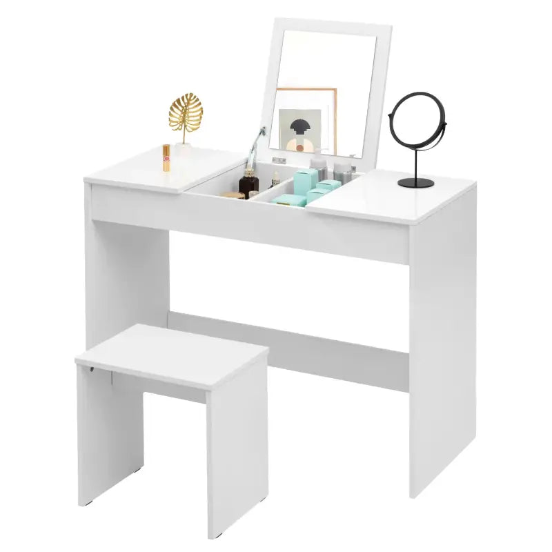 BukkitBow - Multifunctionele Kaptafel met Kruk - Hout en Dichtheidsborden - Ruime Opslag - 100x45x76cm