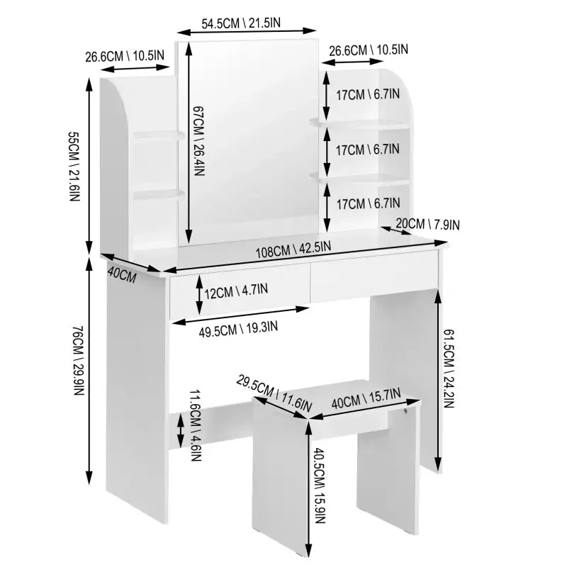 BukkitBow - Multifunctionele Kaptafel Set - Hout - 108x40x142cm - Modern Ontwerp - Ruimtebesparend