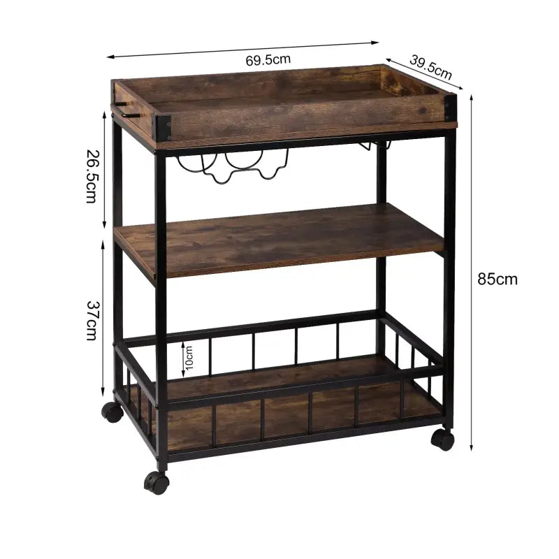 BukkitBow - Multifunctionele Keukentrolley met Wijnrek en Glas Houder, Duurzame MDF en Metalen Frame - 69.5x39.5x85cm