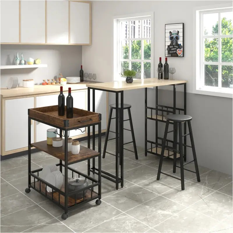 BukkitBow - Multifunctionele Keukentrolley met Wijnrek en Glas Houder, Duurzame MDF en Metalen Frame - 69.5x39.5x85cm