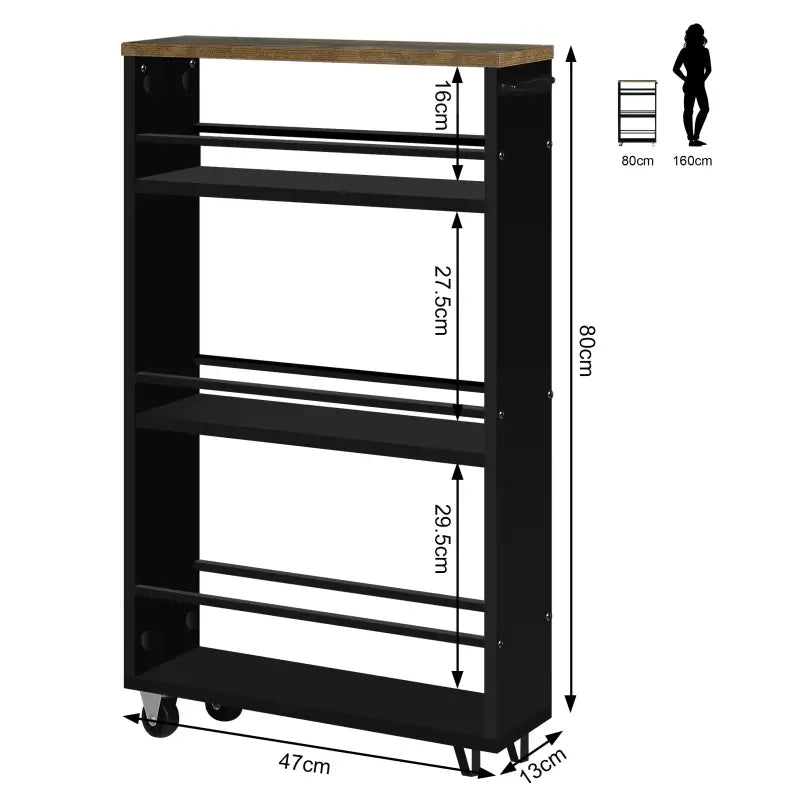 BukkitBow - Multifunctionele Trolley met 3 Open Planken - Verrijdbaar met Rembare Wielen - Ruimtebesparend Ontwerp - 47x80x13cm