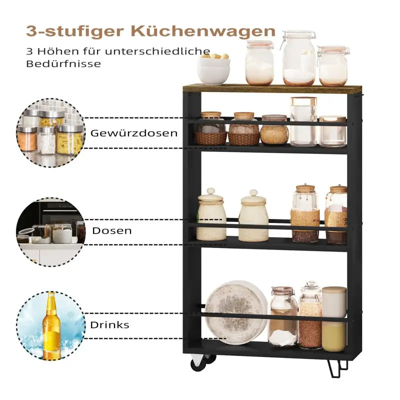 BukkitBow - Multifunctionele Trolley met 3 Open Planken - Verrijdbaar met Rembare Wielen - Ruimtebesparend Ontwerp - 47x80x13cm