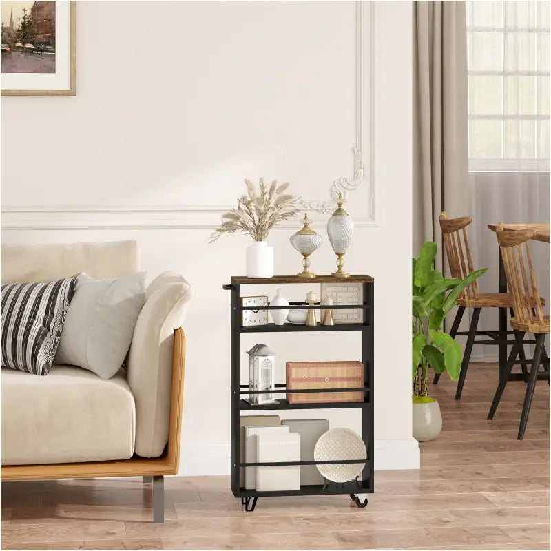BukkitBow - Multifunctionele Trolley met 3 Open Planken - Verrijdbaar met Rembare Wielen - Ruimtebesparend Ontwerp - 47x80x13cm