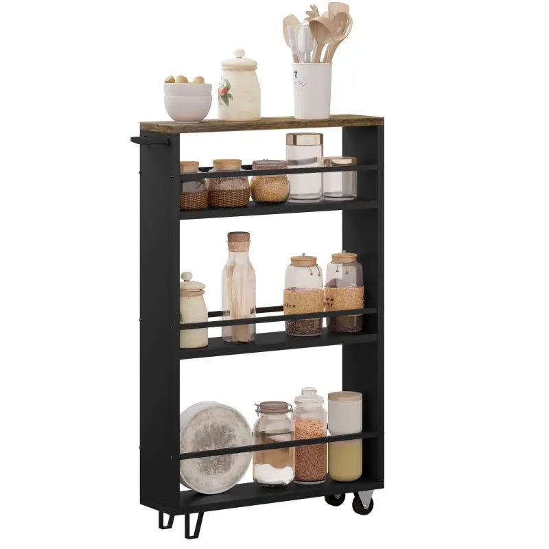 BukkitBow - Multifunctionele Trolley met 3 Open Planken - Verrijdbaar met Rembare Wielen - Ruimtebesparend Ontwerp - 47x80x13cm