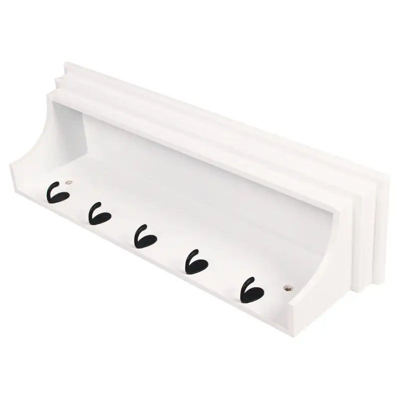 BukkitBow - Muurplank / Kapstok - Hoge Kwaliteit MDF Hout - Mat Wit - Barok Design met 5 Haken - 60x16x16 cm