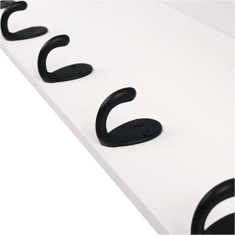BukkitBow - Muurplank / Kapstok - Hoge Kwaliteit MDF Hout - Mat Wit - Barok Design met 5 Haken - 60x16x16 cm